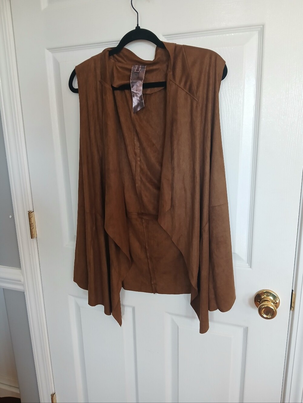Moon Collection Brown Faux Suede Draped Open Vest Festival Boho Western Cowgirl